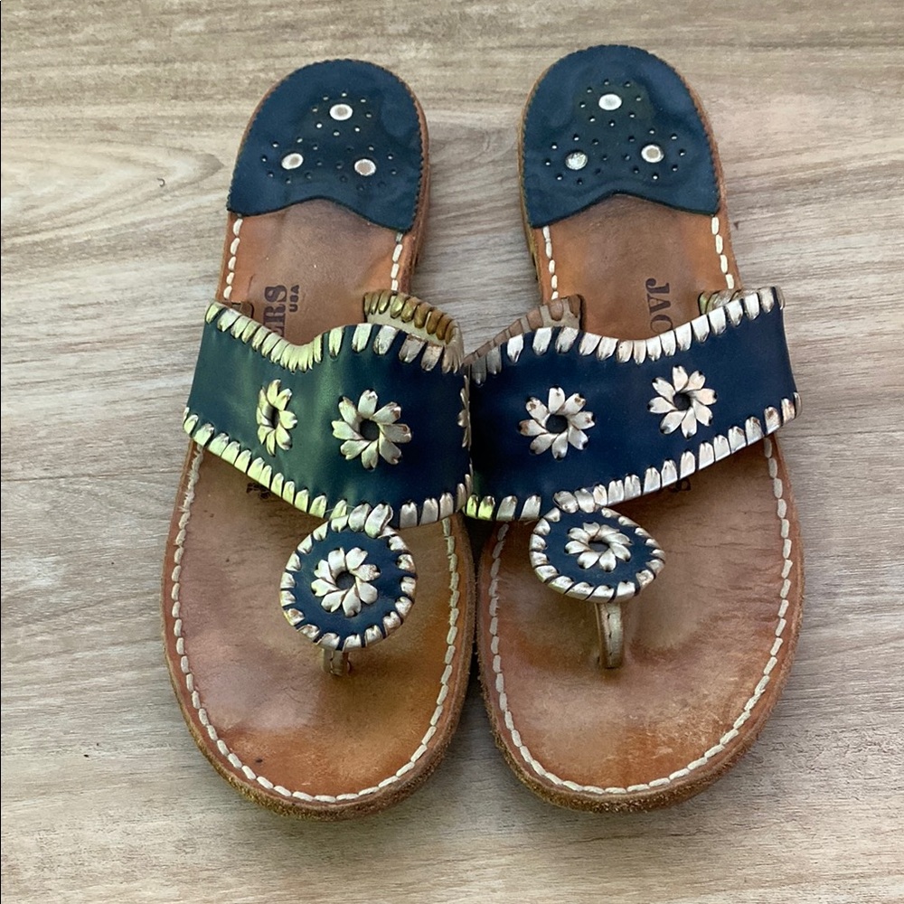 Jack Rogers navy and gold sandals